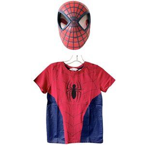 Kids Marvel SPIDERMAN Mask Hasbro & T-Shirt H&M Size 8-10 Halloween Hero Costume